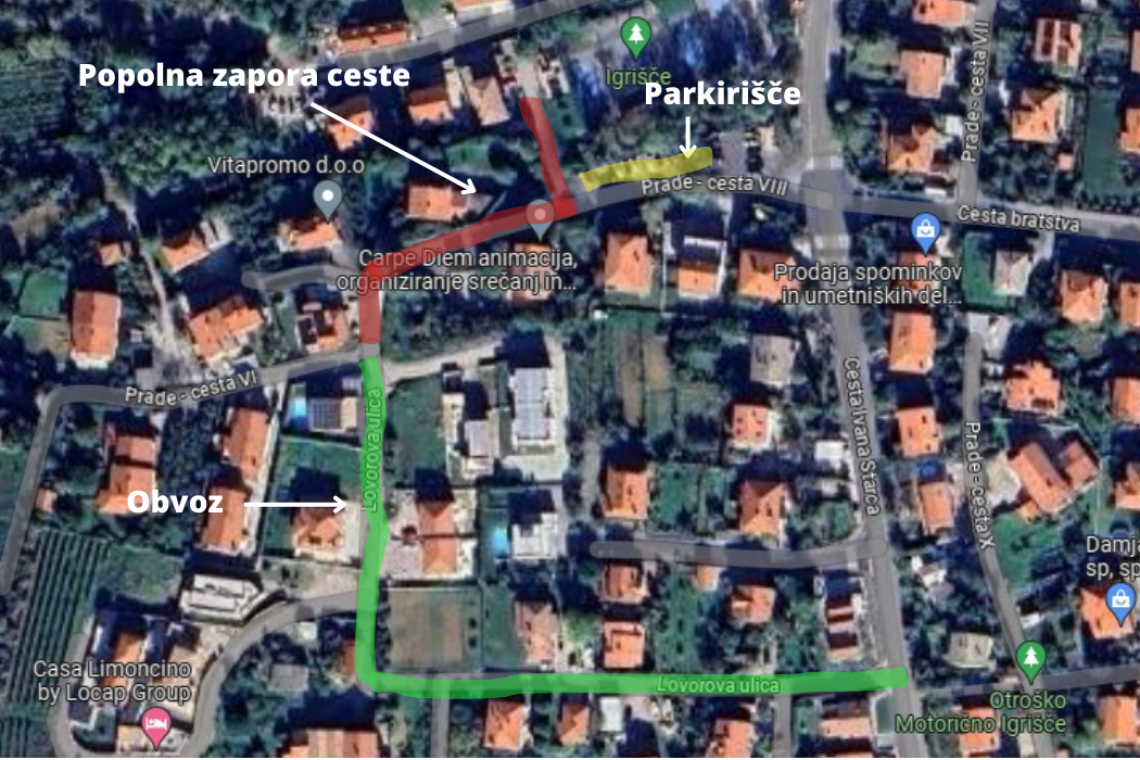 Zaradi izgradnje kanalizacije v Pradah spremenjen prometni režim