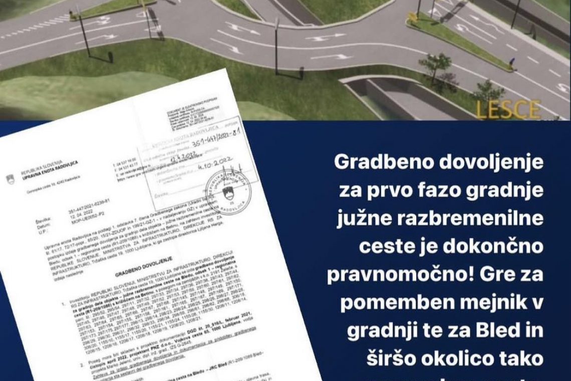 Gradbeno dovoljenje za prvo fazo blejske obvoznice pravnomočno