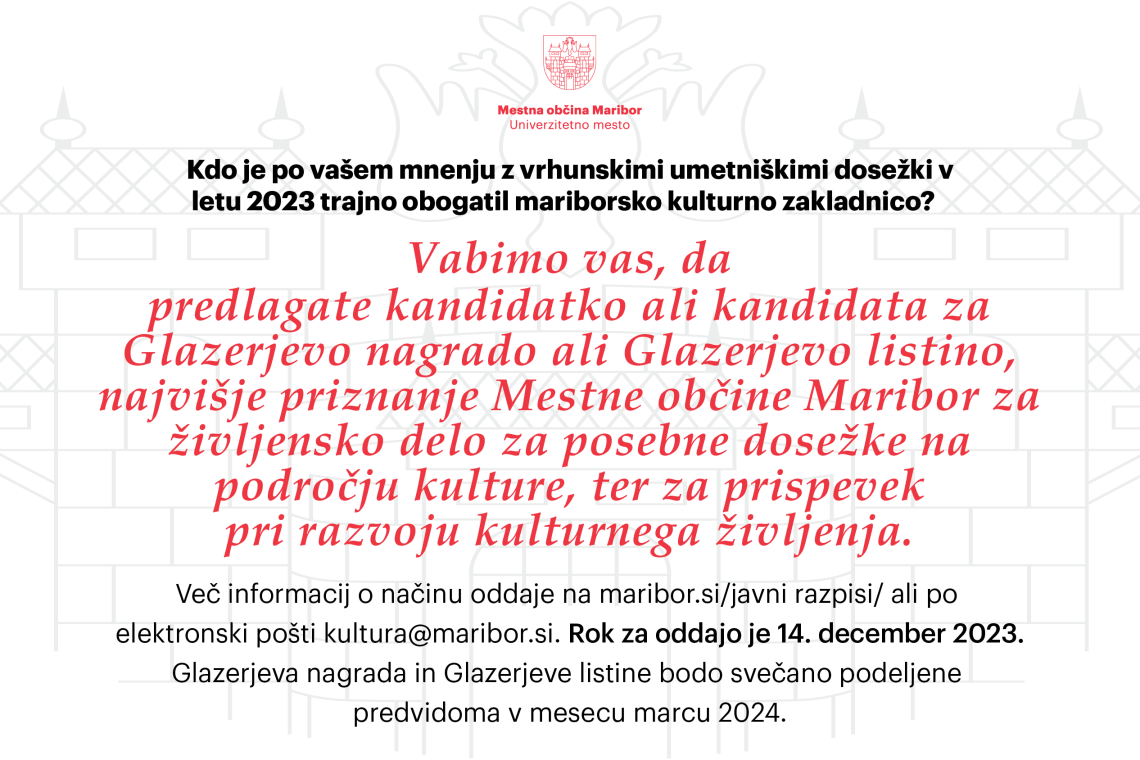 V Mariboru vabijo k predlogom kandidatov za Glazerjevo nagrado ali Glazerjevo listino