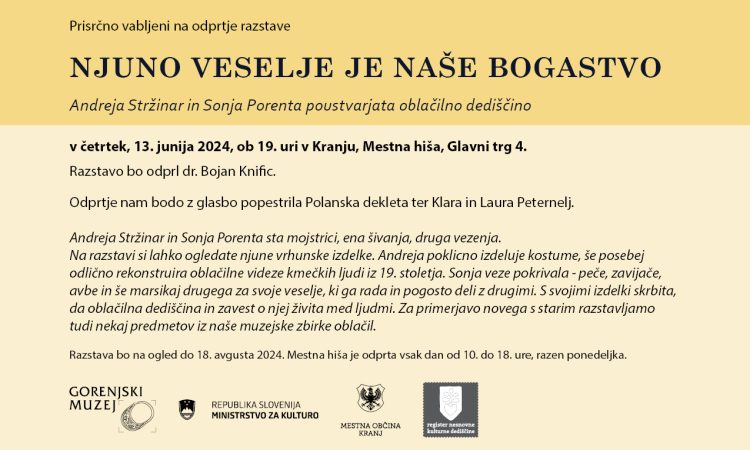 V Kranju vabijo na razstavo Nujno veselje je naše bogatstvo