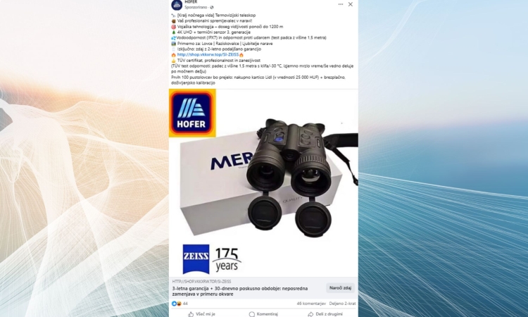Lažna spletna ponudba: Hofer ne prodaja termovizijskih teleskopov preko povezave v objavi